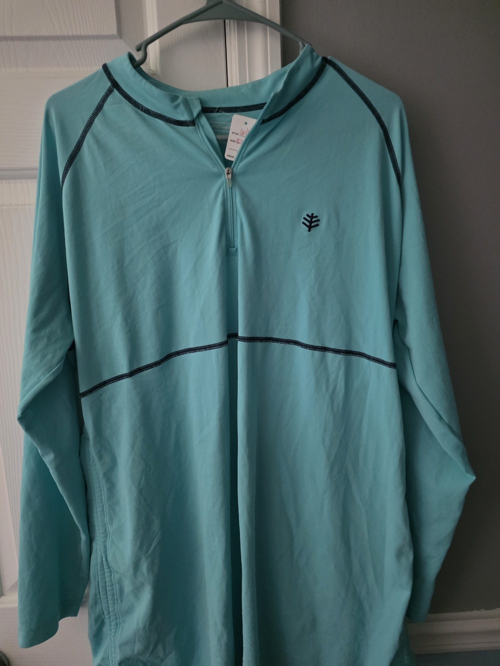 Coolibar Aqua/Turquoise Long-Sleeve Half-Zip Sun Shirt with Dark Trim